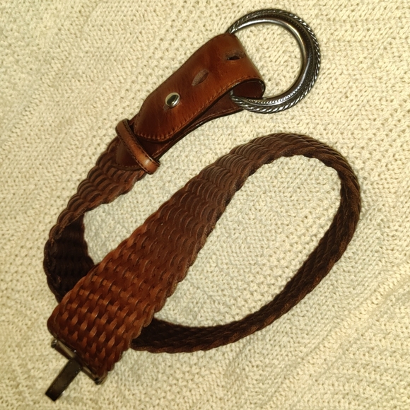 Vintage 90s Braided Leather Belt Large Buckle Western 2" width - Picture 10 of 11